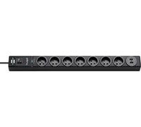 Brennenstuhl Multiprise Hugo! Noire, 7 Prises + 2 Prises USB, avec parafoudre et 2m de câble (19.500A)