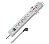 Brennenstuhl Multiprise Premium Plus 8 Prises avec Interrupteur (Bloc multiprises orientées à 45 degrés, Guide-câbles, Oeillets Porte-vis, 3m H05VV-F 3G1,5, fabriquée en France) Grise