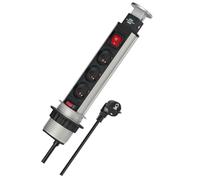 Brennenstuhl Multiprise Tower Power 3 Prises, 2m H05VV-F 3G1,5, Gris | Encastrable, 3 prises orientées à 45 degrés 2P+T 16A 230V, interrupteur à voyant, 60mm diamètre de perçage nécessaire