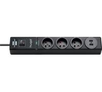 Parasurtenseur BRENNENSTUHL 3 PRISES NOIR 2xUSB 2M H05VV-F 3G1.5