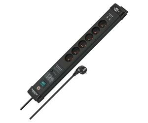 Brennenstuhl Premium-Line, unité de distribution de courant, 6 prises, 3,0m, noir, 2x USB, avec interrupteur et protection contre les surtensions (1951164603)