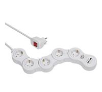 Brennenstuhl Prolongateur multiprise Vario Power avec prises-chargeur USB prises 5, blanc, 1,4m H05VV-F 3G1,5 - 1155350210