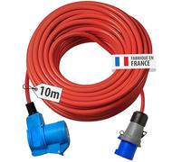 Brennenstuhl Rallonge électrique Camping, 10m H07RN-F 3G2,5 | Double prise CEE P17/standard français (type E) avec clapets, fiche CEE P17, usage intérieur et extérieur, Made in France