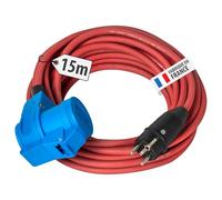 Brennenstuhl Rallonge électrique Camping 15m H07RN-F 3G1,5 | Double prise CEE P17/standard français (type E) avec clapets, fiche (type E), usage intérieur et extérieur, Made in France