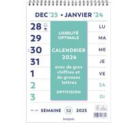 BREPOLS - 1 Calendrier à Feuillet Optivision (avec de gros chiffres et lettres) - 1 Semaine par Feuille - Jan. à Déc. 2022 - 21 x 29.7 cm