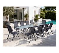 Concept Usine Salon de jardin Brescia – Table extensible aluminium + 10 chaises pliables, gris