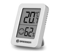 BRESSER ClimaTemp Thermo-hygromètre - Thermomètre et hygromètre numérique pour intérieur avec jauge d'humidité, indicateur de climat ambiant, affichage smiley, aimant, support mural et socle, blanc