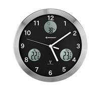 Bresser horloge murale radiopilotée MyTime IO, 30 cm grande avec mecanisme silencieux et température intérieure et extérieure + affichage d'humidité, capteur radio extérieur inclus, noir