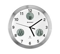Bresser horloge radiopilotée MyTime io, 30 cm grande avec mécanisme silencieux avec température intérieur et extérieur + affichage humidité, capteur radio extérieur inclus, blanc