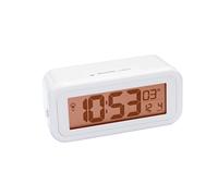 Bresser MyTime Amber Réveil Radio-piloté DCF Avec Rétro-éclairage Ambre Utilisable En Veilleuse La Nuit, Capteur De Luminosité (Piles), Alarme, Température, Blanc, 13 x 6 x 5 cm,