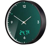 Bresser MyTime LEDsec Horloge Murale Radio-pilotée avec Cadran de 24 cm, Affichage LED des Secondes, température intérieure et Mouvement Radio-piloté Silencieux Bleu pétrole