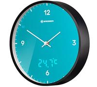 Bresser MyTime LEDsec Horloge Murale Radio-pilotée avec Grand Cadran de 24 cm, Affichage des Secondes LED, température intérieure et Mouvement Radio-piloté Silencieux, Bleu Ciel