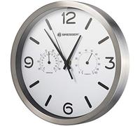 Bresser MyTime ND Thermo-Hygro Horloge Murale Radio-pilotée silencieuse avec Cadre en Acier Inoxydable et Affichage de la température et de l'humidité Blanc