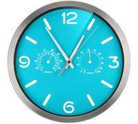 Bresser MyTime ND Thermo-Hygro Horloge Murale Radio-pilotée silencieuse avec Cadre en Acier Inoxydable et Affichage de la température et de l'humidité Bleu Clair