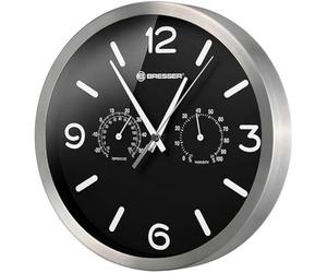 Bresser MyTime ND Thermo-Hygro Horloge Murale Radio-pilotée silencieuse avec Cadre en Acier Inoxydable et Affichage de la température et de l'humidité Noir