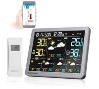 Bresser Station météo Wi-Fi avec application pour Tuya Smart Home, prévision de 5 jours, capteur thermo-hygromètre, historique, affichage de confort, réveil, fonction d'avertissement