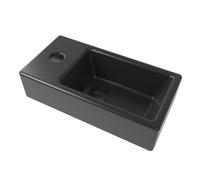 Brevis Lave-mains suspendu Noir mat avec trou pour robinetterie à gauche, 40,5x20,5x10,5cm + Bonde