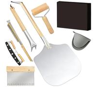 BRGD 7PCS Kit de Préparation de Pizza Spatule, Brosse, Retourne, Roulette, Rouleau à Pâtisserie, Coupe-Pâte, Gants Résistants à Chaleur