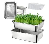 BRGD Lot de 2 Plateaux de Germination en Acier Inoxydable, Kit de Germination à Double Couche avec Filet Crypté et Toile de Culture pour Haricots Verts, Herbe à Chat, Vanille, Périlla
