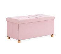 BRIAN & DANY Pouf Rangement Pliable, Banc de Rangement avec Couvercle, Tabouret Coffre en Velours Repose-Pieds pour Salon Chambre Entrée, 76 x 38 x 38 cm, Rose