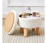 BRIAN & DANY Repose-pieds avec rangement, petit pouf de rangement, tabouret rond en polaire Teddy avec couvercle, repose-pieds Sherpa avec pieds pour salon, entrée, blanc