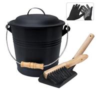 BRIAN & DANY Seau à Pellets avec Couvercle, Seau a Cendre pour Cheminees Circulaire, Seau de 5L avec Pelle et Brosse, Ensemble d'Outils pour Cheminee, Foyer, Poele a Bois