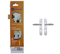 Bricard - 2674 - Serrure pour porte de chambre- d'intérieur- Electrozinguée & 984050 Set de Poignées Zamak sur Plaque pour Chambre, Porte Intérieure, Couleur : Argent
