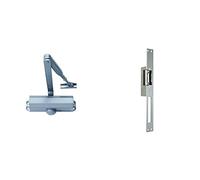 Bricard 6100107 Ferme-Porte à bras compas force 2 à 4 (jusqu'à 80kg), Technologie Pignon Crémaillère, coloris Argent & EXTEL 90301.4 Ouvre-porte électrique avec fonction mémoire long (25 cm), gris