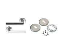 Bricard 666452 Paire de poignées de Porte sur Rosace INOX Tempo Disco, carré de 7mm & 667020 Paire de rosaces INOX Tempo Chambre, Porte intérieure