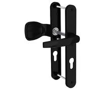 Bricard 7788923. Ensemble de poignées sur plaque étroite 247x25 mm Emetal. Palière béquille et aileron pour Porte D'Entrée. Laqué Noir. Carré de 8mm - Entraxe 92mm. Pour épaisseur de porte de 55 à 70