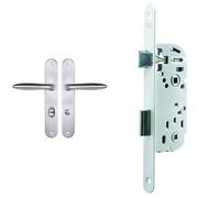 Bricard 984056 Ensemble poignées zamak sur Plaque Esquisse pour Porte de Salle de Bains, Toilettes & Yale Serrure à encastrer à condamnation, axe 40 mm, Coffre 135 mm - Y13R-A40/B/SC - Pêne Réversible