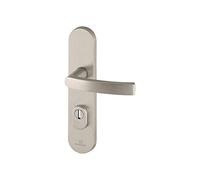 Bricard 9900151 Ensemble de Poignées Blindées sur Plaque Essential Béquille + Béquille pour Porte d’entrée (pour Cylindre Européen), coloris Inox