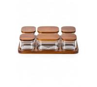Bricard Bocaux En Verre Hermétique Et Bois D'Acacia Avec Plateau, 7pcs