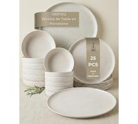 BRICARD Service Vaisselle Vertou 25 Pcs, Set De Table & Assiette Porcelaine - Service De Table 6 Personnes De Plates & Assiette Creuse, Bols - Vaisselle Et Arts De La Table Micro-Onde/Lave-Vaisselle