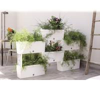 Brick - Kit de 5 jardinières modulaires pour compositions florales, plantes aromatiques et potager vertical. Kit de 5 jardinières connectables de 59cm. Couleur crème. Fabriqué en Italie