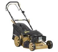 Bricogarden | Tondeuse à gazon | 5 CV - 3,6 kW | 173 CC | 37,3 kg | Châssis en acier | Largeur de coupe : 51 cm | Hauteur de coupe : 25-75 mm (10 positions) | Bac de ramassage : 60 l | Roues avant : 2