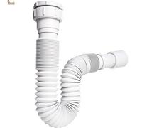 BricoLoco.com Siphon drain tuyau flexible et extensible UNIVERSEL 1-1/4" ou 1-1/2" et sortie de 32 ou 40 mm pour lavabo, évier, bidet, salle de bain ou cuisine Tuyau d'évacuation blanc (1)