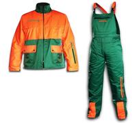 Bricoloco Veste et salopette anti-coupure pour tronçonneuse 65 % polyester et 35 % coton avec 12 couches de matériau retardateur de coupe et doublure 100 % polyester.