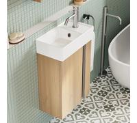 BRIDGE BENO Meuble De Salle De Bain 40 cm avec Lavabo - Petit Meuble Vasque avec Rangement pour WC Invités, Gain De Place, Golden Sand