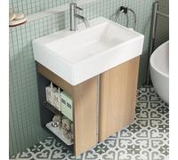 BRIDGE BENO Meuble De Salle De Bain 50 cm avec Vasque en Céramique pour WC Invités, Meuble Compact pour Petits Espaces, Golden Sand
