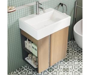 BRIDGE BENO Meuble De Salle De Bain 50 cm avec Vasque en Céramique pour WC Invités, Meuble Compact pour Petits Espaces, Golden Sand