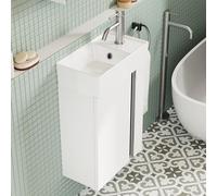 BRIDGE BENO Meuble De Salle De Bain avec Lavabo 40 cm - Petit Meuble sous-Vasque avec Rangement pour WC Invités, Gain De Place, Blanc Mat