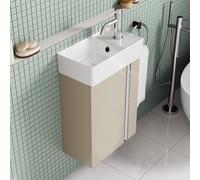BRIDGE BENO Meuble De Salle De Bain avec Lavabo 40 cm - Petit Meuble sous-Vasque avec Rangement pour WC Invités, Gain De Place, Taupe Brillant