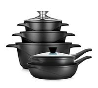 Batterie de Cuisine Induction 10 Pièces Aluminium Fonte 3 Casseroles 2 Poêles Briebe MGK1819 Noir