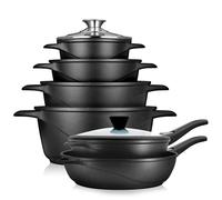 Briebe Batterie de cuisine MGK1219 12 pièces induction Fonte d'aluminium antiadhésif Noir