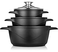 briebe Batterie de Cuisine Induction 6 Pièces, Ensemble de 3 Casseroles en Fonte d'Aluminium, Antiadhésive ILAG GRANITEC sans PFOA, Couvercles en Verre, Gants en Silicone, Tout Feux et Four, MGK-18