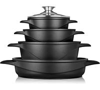briebe Batterie de Cuisine Induction 8 Pièces, Ensemble de 4 Casseroles en Fonte d'Aluminium, Antiadhésive ILAG GRANITEC sans PFOA, Couvercles en Verre, Gants en Silicone, Tout Feux et Four, MGK-17