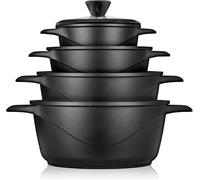 Briebe Set de casseroles à induction MGK12S – 8 pièces, fonte d'aluminium, couvercles verre noir