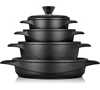 briebe Batterie de Cuisine Induction 8 Pièces, Ensemble de 4 Casseroles en Fonte d'Aluminium, Antiadhésive ILAG GRANITEC sans PFOA, Couvercles en Verre, Gants en Silicone, Tout Feux et Four, MGK-17S