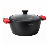 Briebe Black Titanium Casserole à inductionTitan, Casserole 24cm en fonte d'aluminium, sans PFOA, couvercle en verre noir